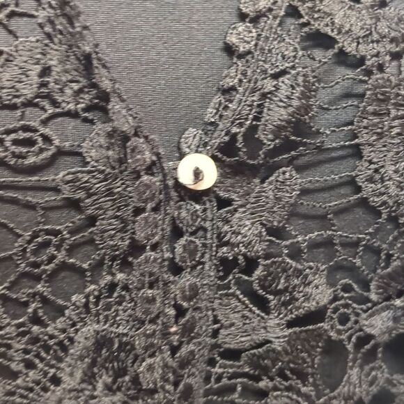 Nina Leonard Black Crochet Floral Lace Jacket, Size S - Picture 5 of 8